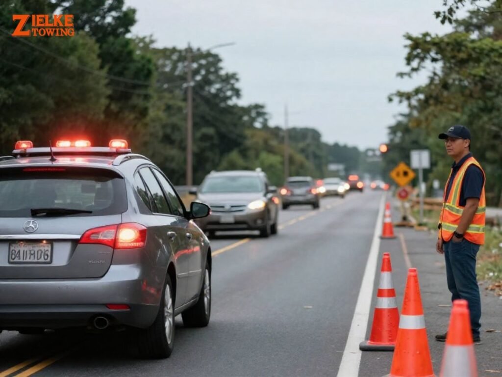 Car breakdown safety in M-139 work zone near Fairplain Plaza 49022