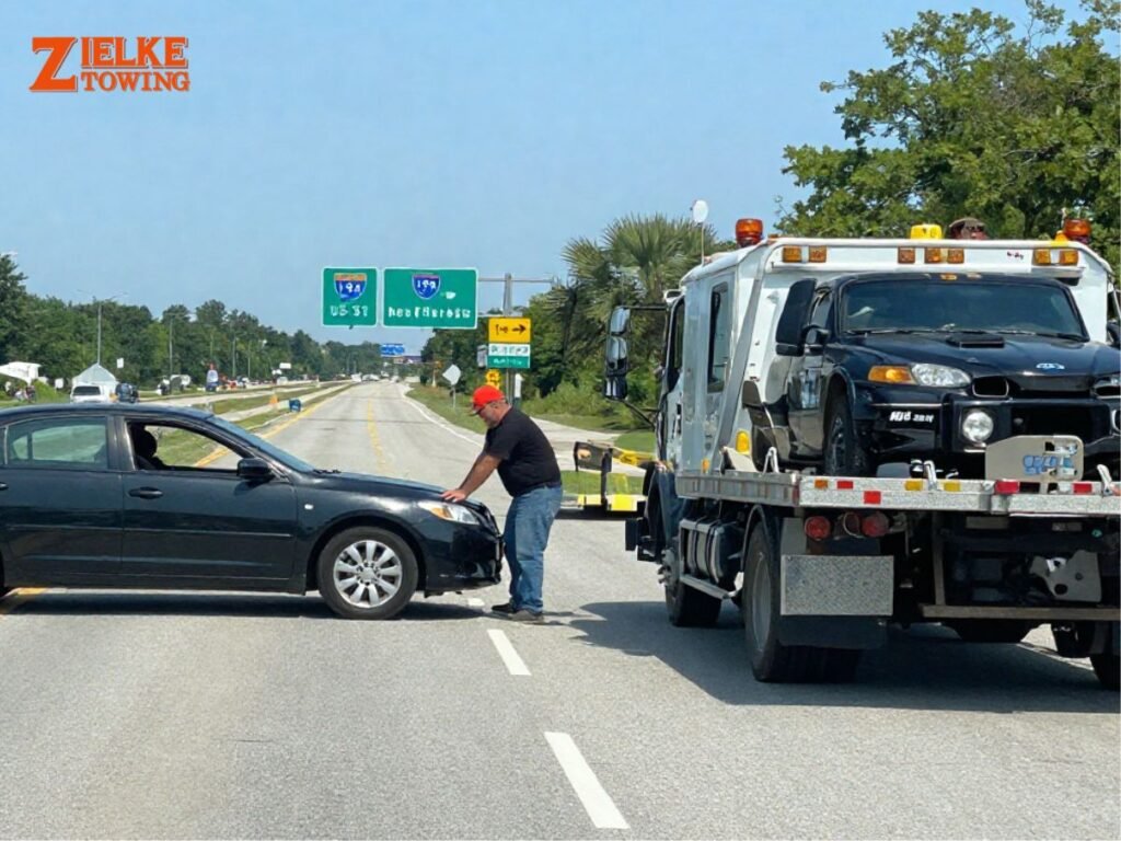 Driver receiving roadside assistance near I‑94 and US‑31 close to Benton Harbor 49022