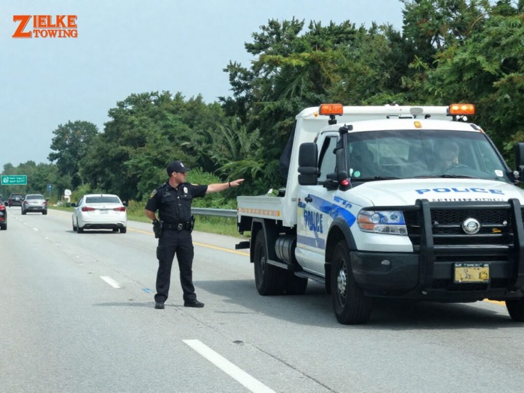 Police directing tow truck on I-94 near Benton Harbor MI 49022