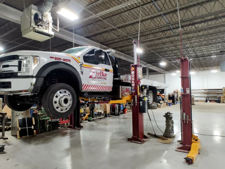Zielke service truck lifted in shop for battery testing in Benton Harbor, MI