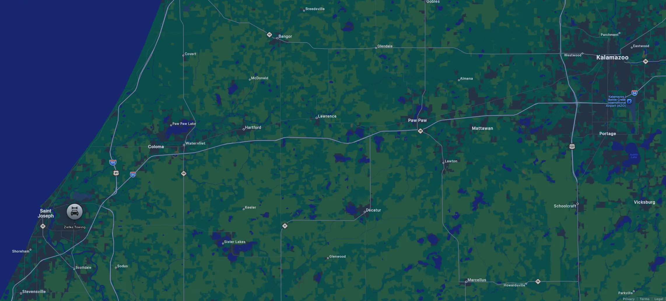 Zielke Towing service area. Benton Harbor, Saint Joseph, Saint Joseph Township, Stevensville, Lakeshore, Bridgman, Baroda, Coloma, Watervliet, Benton Heights, Covert, Hager Shores, Berrien Springs, Eau Claire, Hartford, Lawrence, Fairplane, Paw Paw, Mattawan