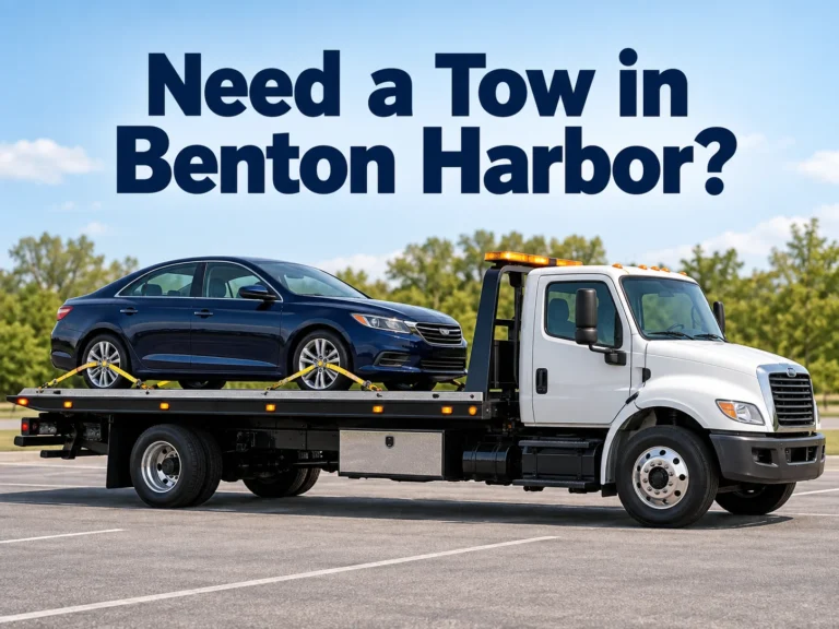 Benton Harbor flatbed tow scene